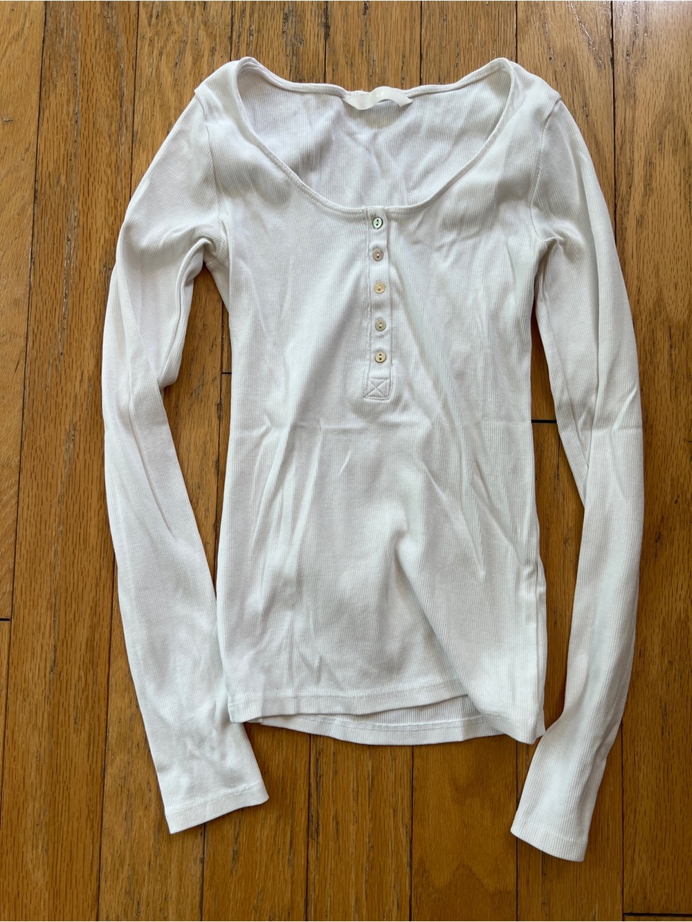 H&M Cream Long-Sleeve Henley Tee